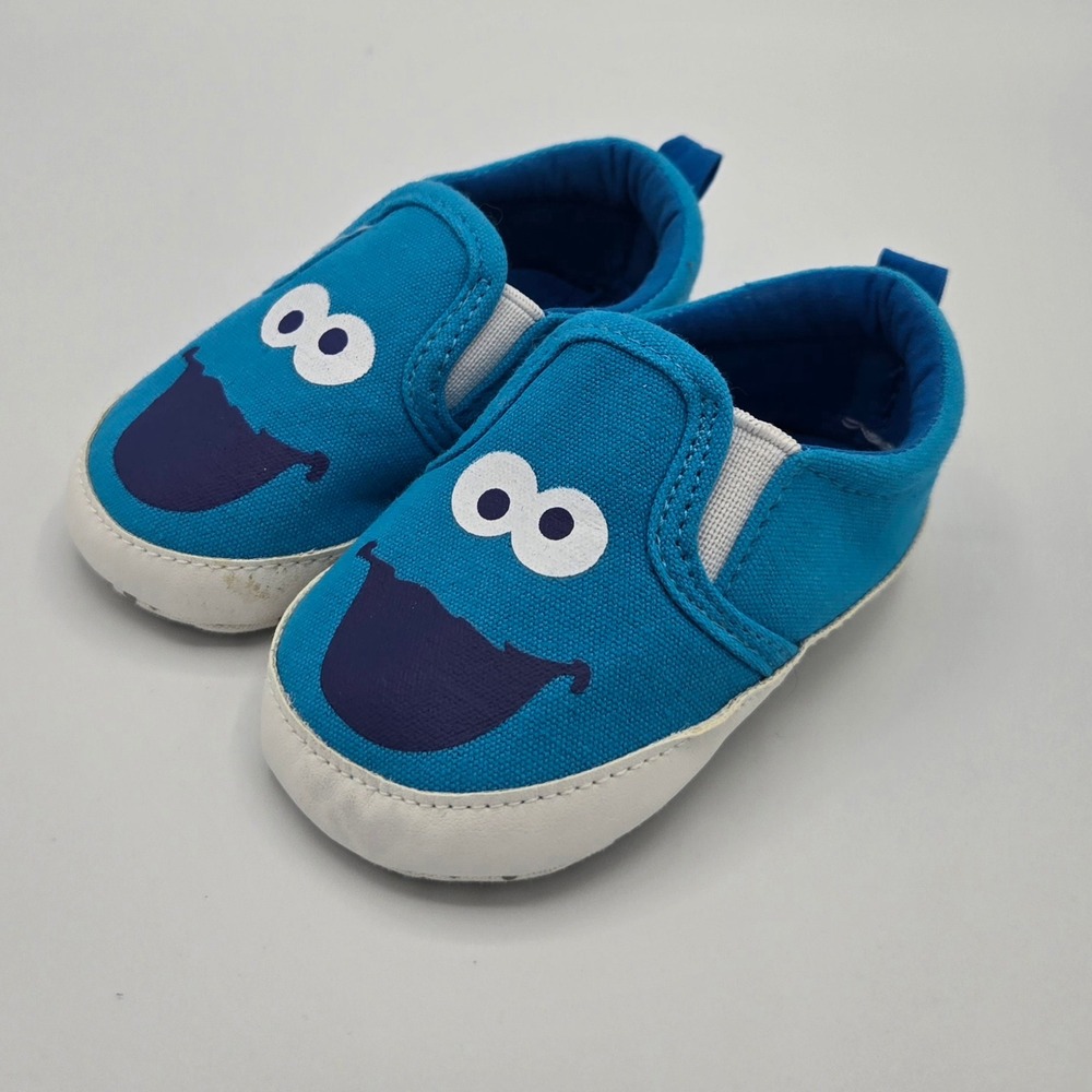 Sesame Street Cookie Monster Baby Crib Shoes Slip On Blue Size 6 12M